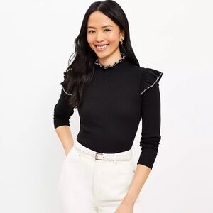 Loft Pointelle Ribbed Ruffle Top